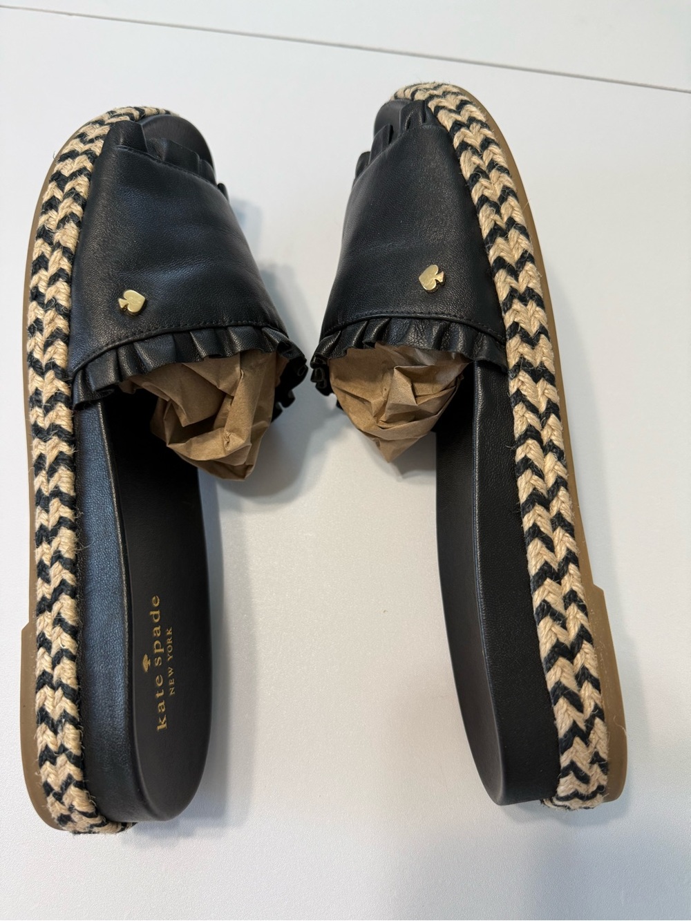 kate Spade Zahara Leather Sandals Black Slide Espadrille Platform Size 9.5 - Picture 5 of 16